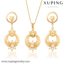 63661- Xuping New Fashion Drop Earring Pendant Flower Gold Jewelry Set
